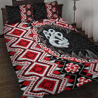 Red Taniko Motif Aotearoa Manaia and Silver Fern Quilt Bed Set LT03 Red - Polynesian Pride