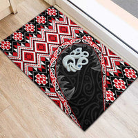 Red Taniko Motif Aotearoa Manaia and Silver Fern Rubber Doormat LT03 - Polynesian Pride