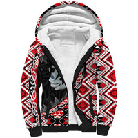 Red Taniko Motif Aotearoa Manaia and Silver Fern Sherpa Hoodie LT03 Unisex Red - Polynesian Pride