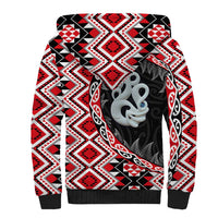 Red Taniko Motif Aotearoa Manaia and Silver Fern Sherpa Hoodie LT03 - Polynesian Pride