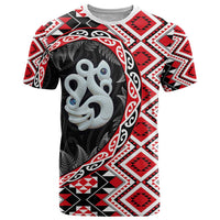 Red Taniko Motif Aotearoa Manaia and Silver Fern T Shirt