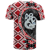 Red Taniko Motif Aotearoa Manaia and Silver Fern T Shirt