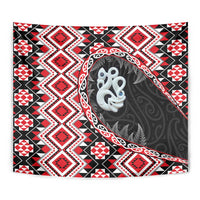 Red Taniko Motif Aotearoa Manaia and Silver Fern Tapestry