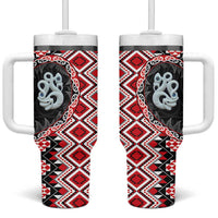 Red Taniko Motif Aotearoa Manaia and Silver Fern Tumbler With Handle LT03 One Size: 40 oz Red - Polynesian Pride