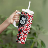 Red Taniko Motif Aotearoa Manaia and Silver Fern Tumbler With Handle LT03 - Polynesian Pride