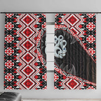 Red Taniko Motif Aotearoa Manaia and Silver Fern Window Curtain LT03 With Hooks Red - Polynesian Pride
