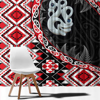 Red Taniko Motif Aotearoa Manaia and Silver Fern Window Curtain LT03 - Polynesian Pride
