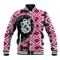 Pink Taniko Motif Aotearoa Manaia and Silver Fern Baseball Jacket LT03 Unisex Pink - Polynesian Pride