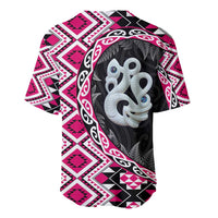 Pink Taniko Motif Aotearoa Manaia and Silver Fern Baseball Jersey