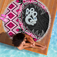 Pink Taniko Motif Aotearoa Manaia and Silver Fern Beach Blanket LT03 - Polynesian Pride