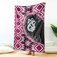 Pink Taniko Motif Aotearoa Manaia and Silver Fern Blanket LT03 - Polynesian Pride