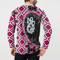 Pink Taniko Motif Aotearoa Manaia and Silver Fern Button Sweatshirt LT03 - Polynesian Pride