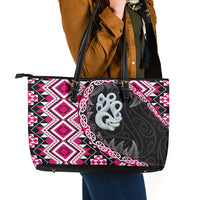 Pink Taniko Motif Aotearoa Manaia and Silver Fern Leather Tote Bag LT03 - Polynesian Pride