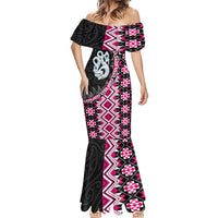 Pink Taniko Motif Aotearoa Manaia and Silver Fern Mermaid Dress