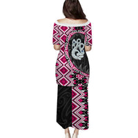 Pink Taniko Motif Aotearoa Manaia and Silver Fern Puletasi LT03 - Polynesian Pride
