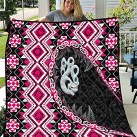 Pink Taniko Motif Aotearoa Manaia and Silver Fern Quilt