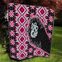 Pink Taniko Motif Aotearoa Manaia and Silver Fern Quilt