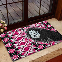 Pink Taniko Motif Aotearoa Manaia and Silver Fern Rubber Doormat LT03 - Polynesian Pride
