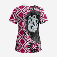 Pink Taniko Motif Aotearoa Manaia and Silver Fern Scrub Top LT03 - Polynesian Pride