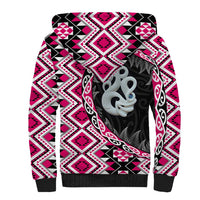 Pink Taniko Motif Aotearoa Manaia and Silver Fern Sherpa Hoodie LT03 - Polynesian Pride