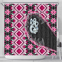 Pink Taniko Motif Aotearoa Manaia and Silver Fern Shower Curtain