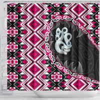 Pink Taniko Motif Aotearoa Manaia and Silver Fern Shower Curtain