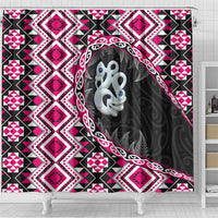 Pink Taniko Motif Aotearoa Manaia and Silver Fern Shower Curtain