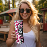 Pink Taniko Motif Aotearoa Manaia and Silver Fern Skinny Tumbler