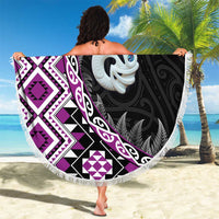 Purple Taniko Motif Aotearoa Manaia and Silver Fern Beach Blanket LT03 - Polynesian Pride
