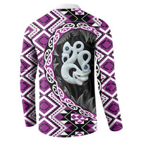 Purple Taniko Motif Aotearoa Manaia and Silver Fern Button Sweatshirt LT03 - Polynesian Pride