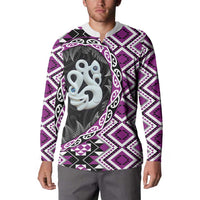 Purple Taniko Motif Aotearoa Manaia and Silver Fern Button Sweatshirt LT03 - Polynesian Pride