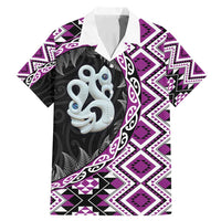 Purple Taniko Motif Aotearoa Manaia and Silver Fern Family Matching Mermaid Dress and Hawaiian Shirt