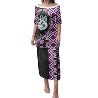 Purple Taniko Motif Aotearoa Manaia and Silver Fern Family Matching Puletasi and Hawaiian Shirt