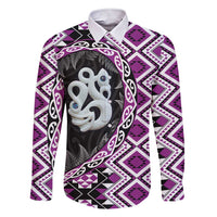 Purple Taniko Motif Aotearoa Manaia and Silver Fern Family Matching Short Sleeve Bodycon Dress and Hawaiian Shirt