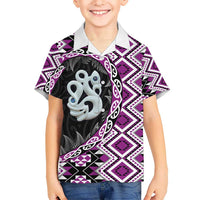 Purple Taniko Motif Aotearoa Manaia and Silver Fern Hawaiian Shirt LT03 - Polynesian Pride