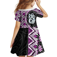 Purple Taniko Motif Aotearoa Manaia and Silver Fern Kid Short Sleeve Dress