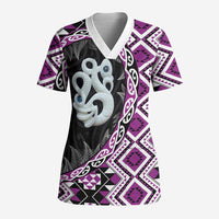 Purple Taniko Motif Aotearoa Manaia and Silver Fern Scrub Top LT03 Adult Purple - Polynesian Pride