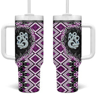 Purple Taniko Motif Aotearoa Manaia and Silver Fern Tumbler With Handle LT03 One Size: 40 oz Purple - Polynesian Pride
