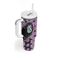 Purple Taniko Motif Aotearoa Manaia and Silver Fern Tumbler With Handle LT03 - Polynesian Pride