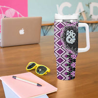 Purple Taniko Motif Aotearoa Manaia and Silver Fern Tumbler With Handle LT03 - Polynesian Pride