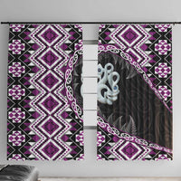 Purple Taniko Motif Aotearoa Manaia and Silver Fern Window Curtain LT03 With Hooks Purple - Polynesian Pride