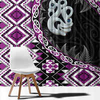 Purple Taniko Motif Aotearoa Manaia and Silver Fern Window Curtain LT03 - Polynesian Pride