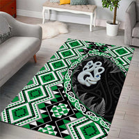 Green Taniko Motif Aotearoa Manaia and Silver Fern Area Rug LT03 - Polynesian Pride