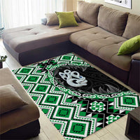 Green Taniko Motif Aotearoa Manaia and Silver Fern Area Rug LT03 - Polynesian Pride