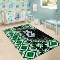 Green Taniko Motif Aotearoa Manaia and Silver Fern Area Rug LT03 - Polynesian Pride