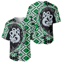 Green Taniko Motif Aotearoa Manaia and Silver Fern Baseball Jersey