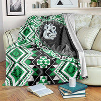 Green Taniko Motif Aotearoa Manaia and Silver Fern Blanket LT03 Green - Polynesian Pride