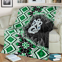 Green Taniko Motif Aotearoa Manaia and Silver Fern Blanket LT03 - Polynesian Pride