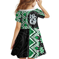 Green Taniko Motif Aotearoa Manaia and Silver Fern Family Matching Mermaid Dress and Hawaiian Shirt