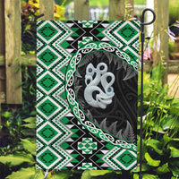 Green Taniko Motif Aotearoa Manaia and Silver Fern Garden Flag LT03 Garden Flag Green - Polynesian Pride